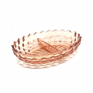 Vintage Fostoria Pink American / Cubed / Divided Relish Dish / Bowl