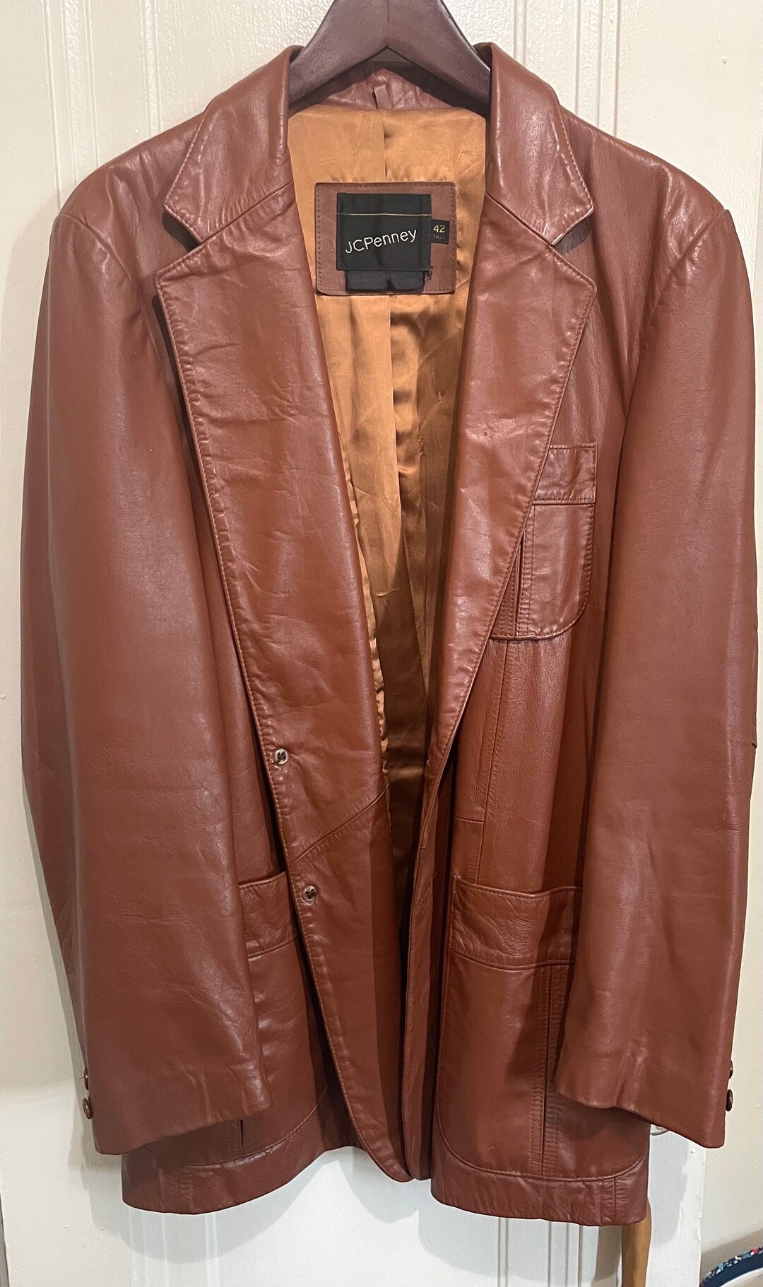 Vintage JC Penny Men's Brown Leather Jacket 42L (40L) With Vintage JC Penny Men's Brown Leather Jacket 42L (40L) With
