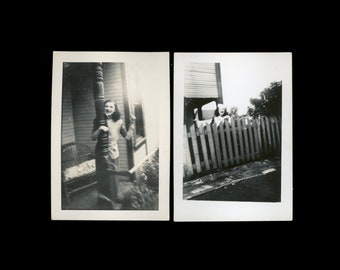 Vintage Snapshot Photos Young Girl Goofing Off & Having Fun / 1940s Black And White Photo
