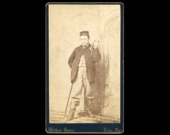 Victorian CDV Photograph Unusual Looking Man Holding Mystery Object / 1800s Erie Pennsylvania Photo