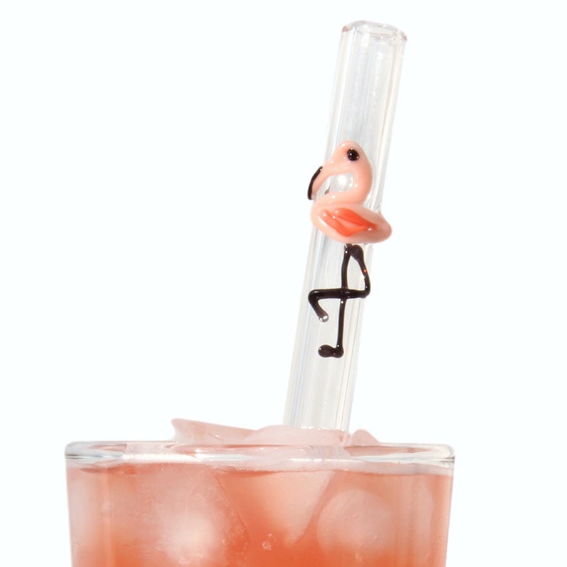 Glass Drinking Straws Flamingo image 1