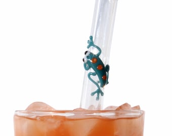 Glass Drinking Straw Gecko