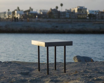 Modern Concrete Coffee Table: Rebar Design, UHPC, Waterproof, 23" Height. Monumental Custom Concrete and Metal design. #ConcreteFurniture.