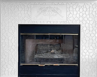 Modern Living Room: Custom Emboss Design Concrete Fireplace | Handmade UHPC, Fiberglass Reinforced | Waterproof, Weatherproof, Customizable.