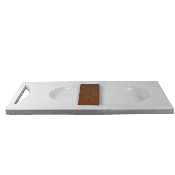 As Is Sale! Concrete CounterTop Sink with Towel Handle & Drop in Soap Board, Oval Basin Modern Luxury Bathroom Ideas.