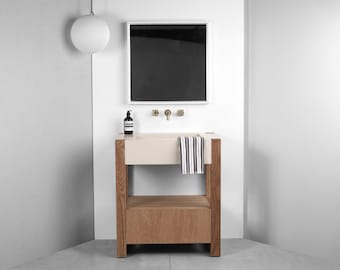 Plus Design Concrete Sink with Vanity | Handmade UHPC, Fiberglass Reinforced | Waterproof | Customizable Dim | Modern Luxury Bathroom Ideas