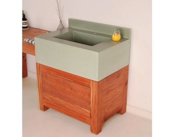 Colorful Concrete Sink with Vanity | Handmade UHPC, Fiberglass Reinforced | Waterproof | Modern Luxury Bathroom Ideas.