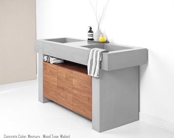 Concrete Sink Podium Vanity Design, Double Basin
