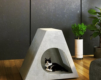 Handmade Concrete Cat House - Stylish & Weatherproof Feline Retreat - Durable Feline Haven - Chic Weatherproof Concrete Cat House