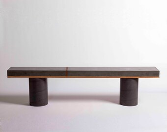 Minimal Black Concrete Column Bench - Narrow 76", Handmade, UHPC, Waterproof, Custom Dim, Modern landscape furniture Ideas, Exterior design.