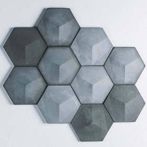 3D Concrete Hexagon Tiles Custom Set,  Handmade UHPC Set of 4. Waterproof, Weatherproof, modern tile for kitchen and bathroom, rustic style.