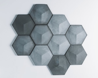 3D Concrete Hexagon Tiles Custom Set,  Handmade UHPC Set of 4. Waterproof, Weatherproof, modern tile for kitchen and bathroom, rustic style.