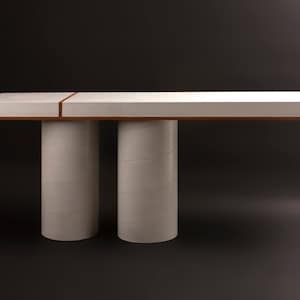 Concrete and wood Console Table - Modern, Brutalist Design. Handmade with UHPC, Waterproof and durable. Customizable. Minimal for exterior.
