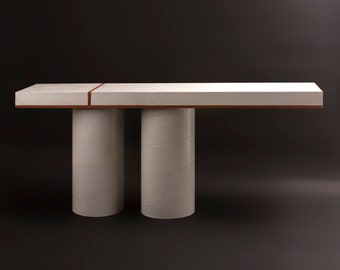 Concrete and wood Console Table - Modern, Brutalist Design. Handmade with UHPC, Waterproof and durable. Customizable. Minimal for exterior.
