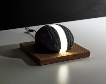 Mesmerizing Brain Lamp: A Unique Light for Your Space. Anatomical Brain Shaped Table Light for Study or Office Decor Concrete, Acrylic, Wood