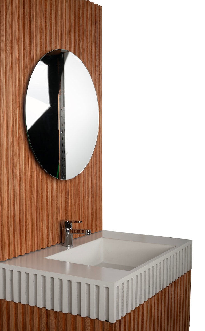 Modern Vanity Concrete Sink Strip, Design full set 8'10''x 1'10'', Double Sink, Twin Vanities, Mirrors, and Makeup Station. image 7