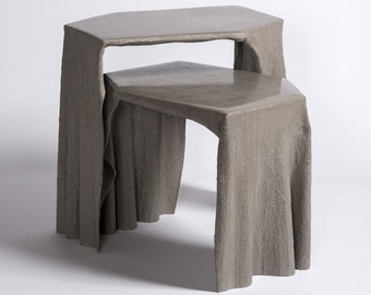 Contemporary Style Fabric-Cement Coffee End Table