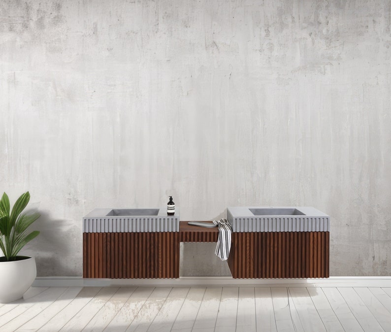 Stylish Concrete Vanity Set With Twin Sinks and Makeup Station Etsy