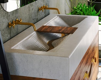 Swirling Concrete River Vessel Sink: A Natural Beauty for Your Modern or Rustic Bathroom