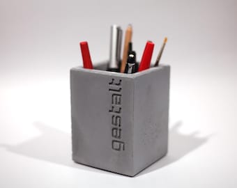 Pencil holder Custom Design or Business Logo, Quantity of 10, Modern Gray Concrete Desktop Pencil Corporate Gift Office Stationery Organizer