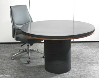 Unique 48" Round Concrete Dining Table: Elegant Handmade UHPC, Waterproof, Weatherproof, Food-Safe. Minimalist Design with Concrete & Wood.