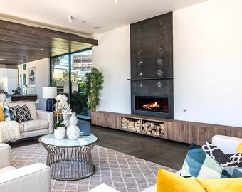 Concrete Fireplace Cushion Design, modern fireplace, fireplace design and idea, rustic style, unique fireplace for living room.