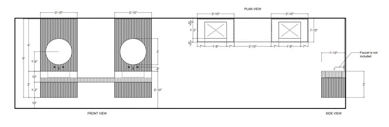 Modern Vanity Concrete Sink Strip, Design full set 8'10''x 1'10'', Double Sink, Twin Vanities, Mirrors, and Makeup Station. image 10