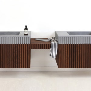 Modern Vanity Concrete Sink Strip, Design full set 8'10''x 1'10'', Double Sink, Twin Vanities, Mirrors, and Makeup Station. image 6