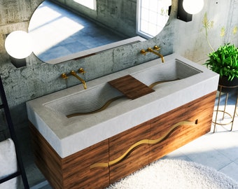 Swirling Concrete River Vessel Sink: A Natural Beauty for Your Modern or Rustic Bathroom