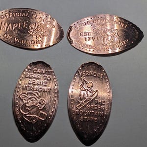 4 Vermont Elongated Pennies all Copper: Set #1
