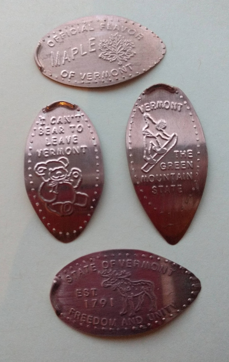 4 Vermont Elongated Pennies All Copper Set 1 Etsy