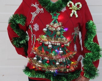 christmas xmas tree light up hilarious funny mens made to order any size tacky ugly christmas party sweater - Funny Ugly Christmas Sweaters christmas xmas tree light up hilarious funny mens made to order any size tacky ugly christmas party sweater - Funny Ugly Christmas Sweaters