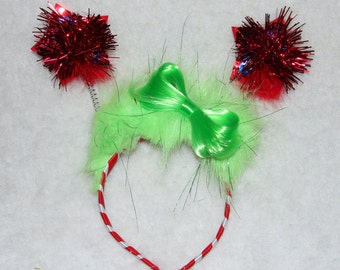Cindy Lou Who Candy Cane Red Stripe Metallic Headband - Grinch Christmas - Whoville Holiday Party Piece