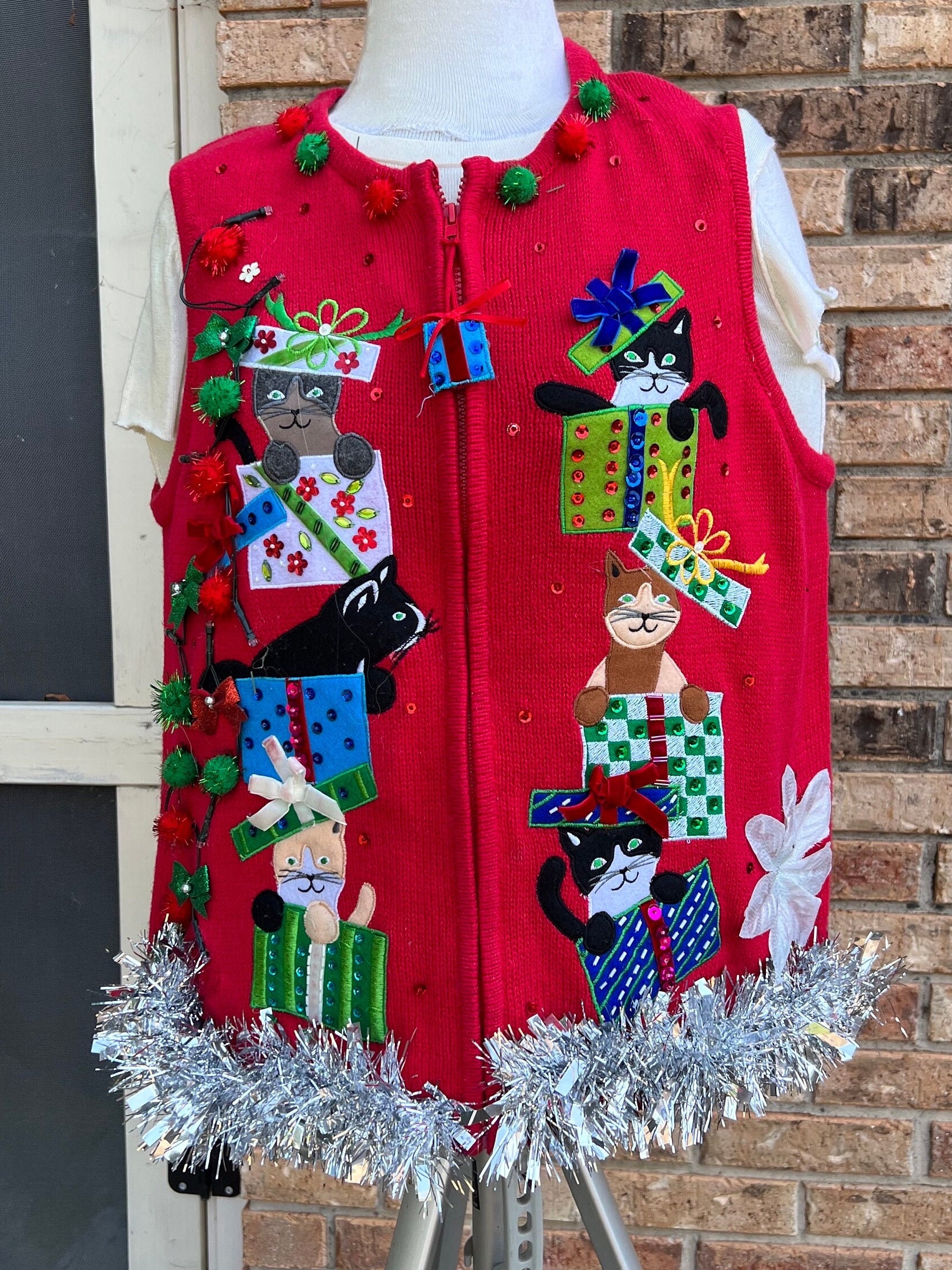 Vintage 80s Candy Canes and Bells Tacky Ugly Christmas Sweater Vest - The Ugly Sweater Shop
