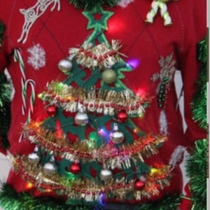 Christmas Tree Light Up Tacky Ugly Christmas Sweater, Any Size Available image 2