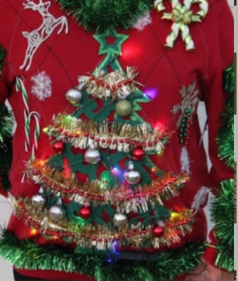 Christmas Tree Light Up Tacky Ugly Christmas Sweater, Any Size Available image 2