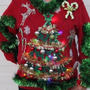 Christmas Tree Light Up Tacky Ugly Christmas Sweater, Any Size Available