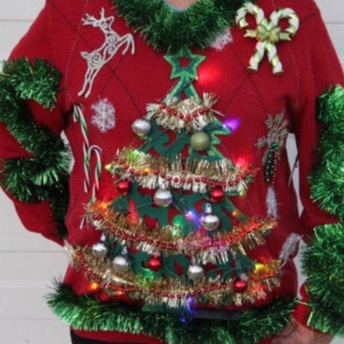 Christmas Tree Light up Tacky Ugly Christmas Sweater Any Size Etsy