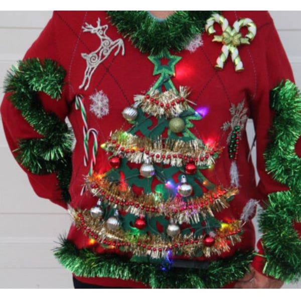 Christmas Xmas HoHoHo Sexy Funny Party Sweater LIGHTS Up! Any Size Made to Order