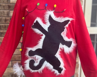 Christmas Vacation FRIED CAT Griswolds Tacky Ugly Light Up Xmas Sweater