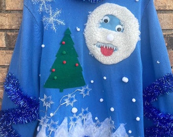 Bumble the Abominable Snowman Tacky Ugly Christmas Sweater * Lights UP * Mens XL