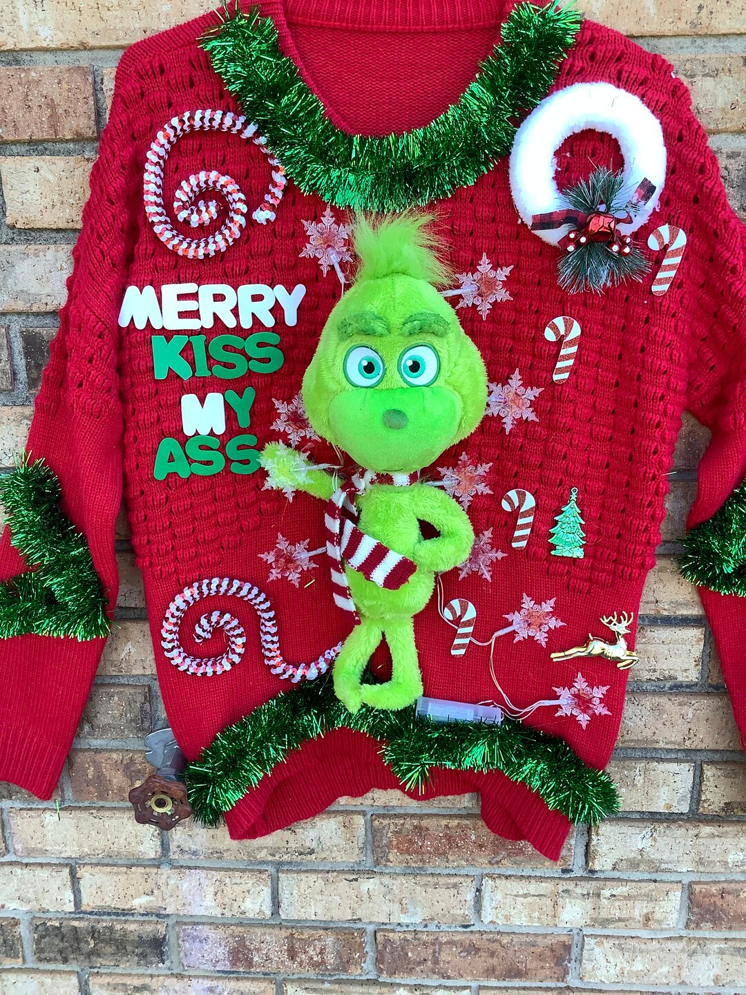 Merry Kiss My Ass Tacky Christmas Sweater Lights up Womens Etsy