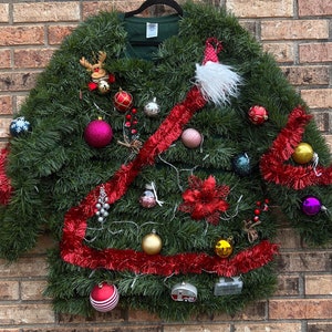 Walking Christmas TREE LiGhT UP! Tacky Ugly Hilarious Christmas Sweater Any Size Custom Made Colors/Ornaments May Vary