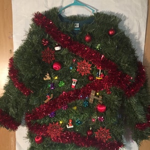 Walking Christmas TREE LiGhT UP Tacky Ugly Hilarious Christmas Sweater Any Size Custom Made Colors/Ornaments May Vary image 4