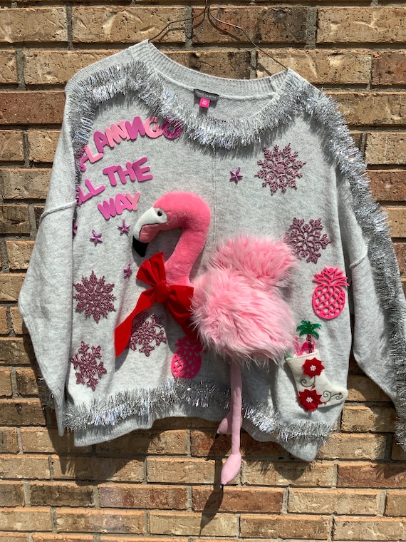 Pink Flamingo Christmas Sweater: Funny Tacky Holiday Top (womens