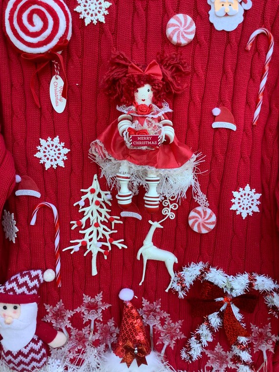 Lights up Tacky Christmas Sweater: Festive Red Cable Knit (mens XL