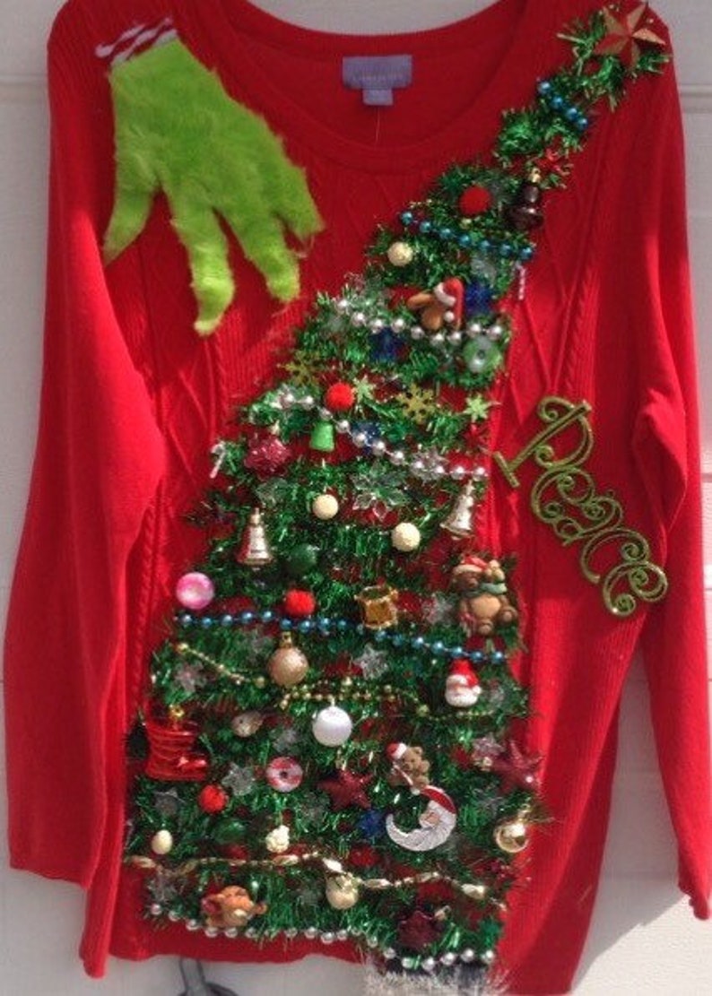 Huge Leaning Christmas Tree loaded with Ornaments Lights up Etsy