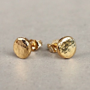 Gold hammered round stud earrings, vermeil stud earrings, tiny gold studs, recycled silver, gold on silver earrings, hammered round earrings