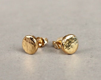 Gold hammered round stud earrings, vermeil stud earrings, tiny gold studs, recycled silver, gold on silver earrings, hammered round earrings