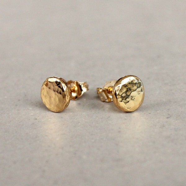 Gold hammered round stud earrings, vermeil stud earrings, tiny gold studs, recycled silver, gold on silver earrings, hammered round earrings